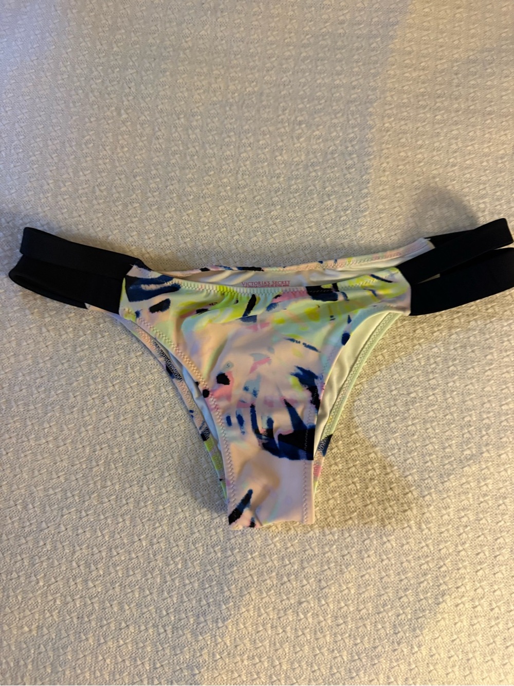 Victoria's Secret Multicolor Abstract Print Bikini Bottom with Black Side Straps